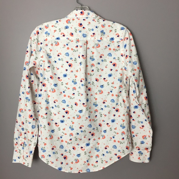 L.L. Bean Floral Blouse Wrinkle Free Button Up Top XXS Pink Blue Flowers - Picture 4 of 8